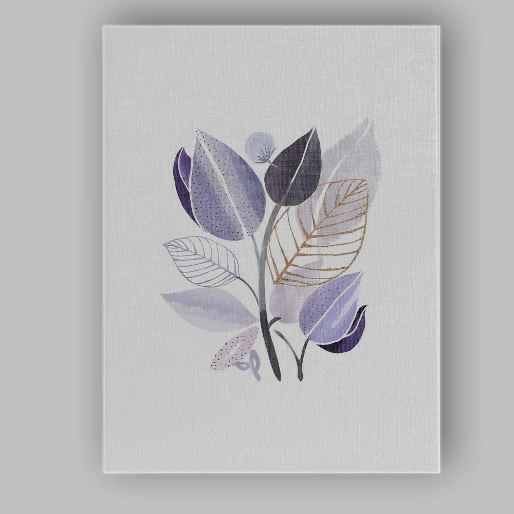 Modern Purple Botanical Leaf Watercolour Gold Foil Illustration Canvas Wall Art Print Decor Picture Ready to Hang