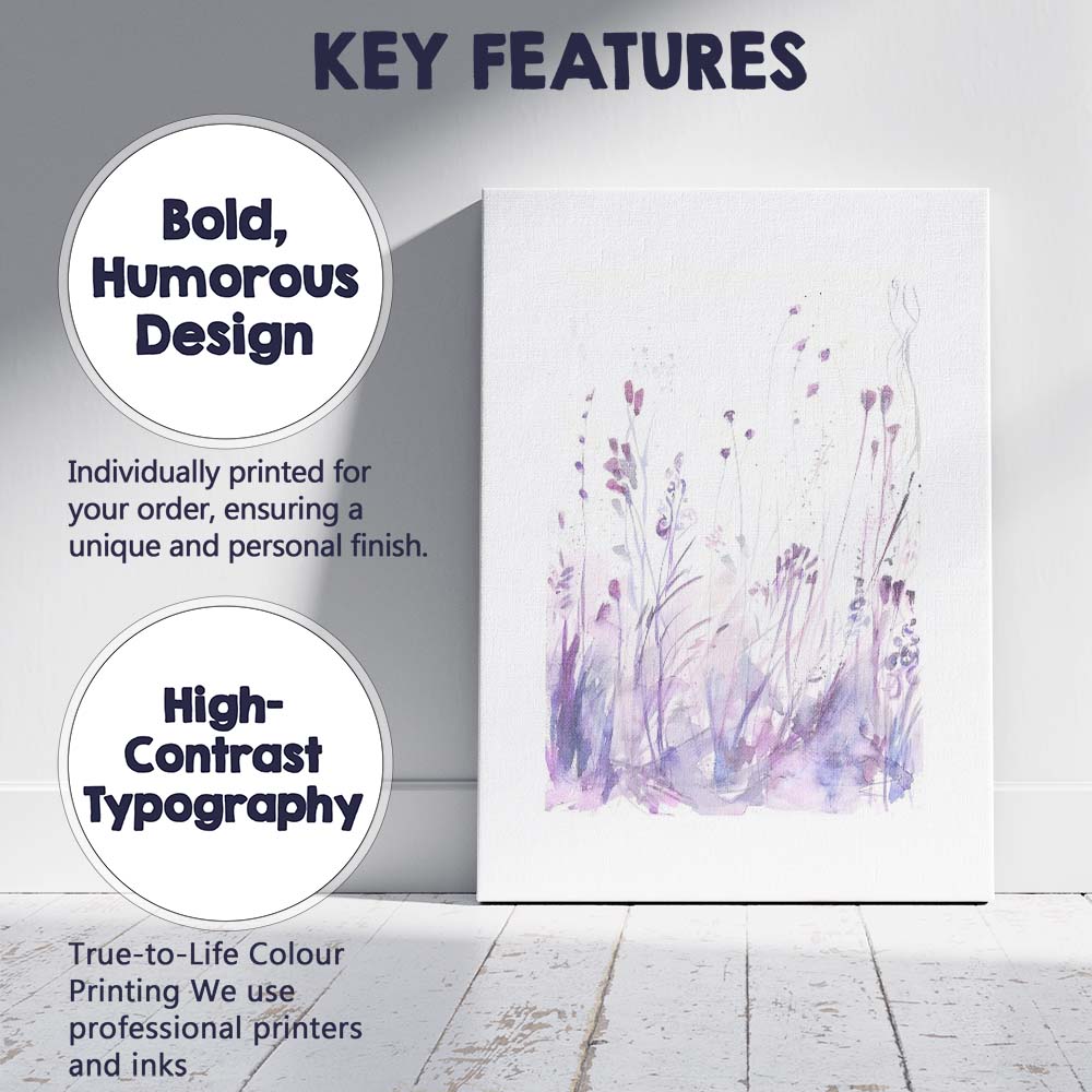 Soft Lavender Wildflower Meadow Watercolour Landscape Canvas Wall Art Print Decor Picture Ready to Hang