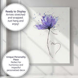 Minimal Purple Floral Ink Sketch Watercolour Heart Illustration Canvas Wall Art Print Decor Picture Ready to Hang