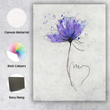 Minimal Purple Floral Ink Sketch Watercolour Heart Illustration Canvas Wall Art Print Decor Picture Ready to Hang