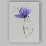 Minimal Purple Floral Ink Sketch Watercolour Heart Illustration Canvas Wall Art Print Decor Picture Ready to Hang