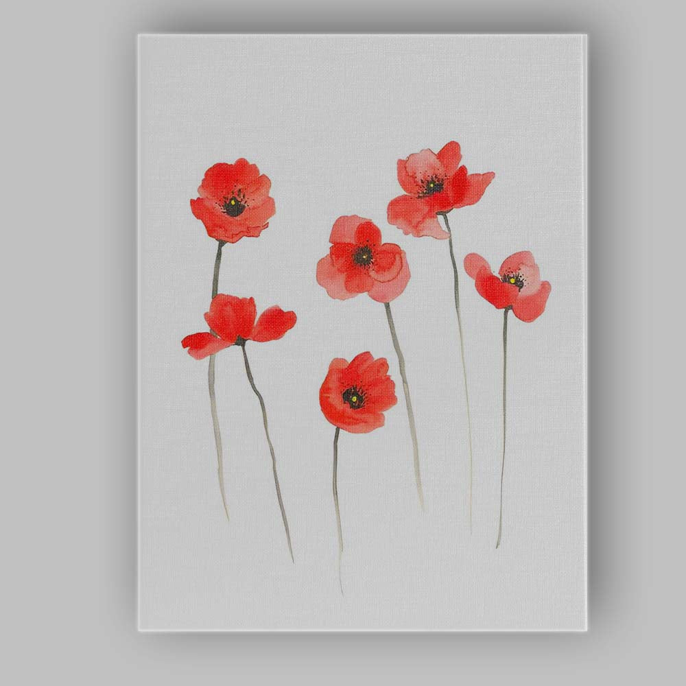 Minimal Red Poppy Wildflower Watercolour Botanical Canvas Wall Art Print Decor Picture Ready to Hang
