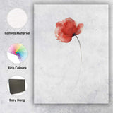 Single Scarlet Poppy Minimal Watercolour Botanical Canvas Wall Art Print Decor Picture Ready to Hang