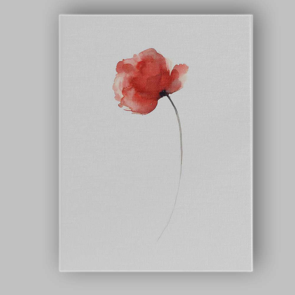 Single Scarlet Poppy Minimal Watercolour Botanical Canvas Wall Art Print Decor Picture Ready to Hang