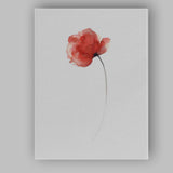 Single Scarlet Poppy Minimal Watercolour Botanical Canvas Wall Art Print Decor Picture Ready to Hang
