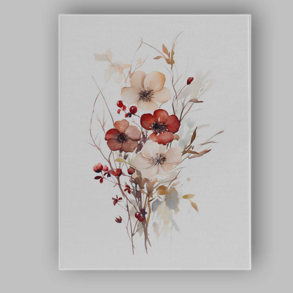Elegant Neutral Floral Bouquet Watercolour Botanical Canvas Wall Art Print Decor Picture Ready to Hang