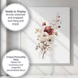 Rust Red Cream Floral Bouquet Watercolour Botanical Canvas Wall Art Print Decor Picture Ready to Hang