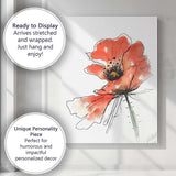 Expressive Coral Poppy Ink Sketch Watercolour Canvas Wall Art Print Decor Picture Ready to Hang