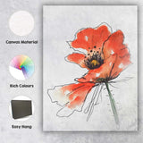 Expressive Coral Poppy Ink Sketch Watercolour Canvas Wall Art Print Decor Picture Ready to Hang