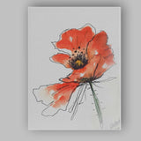 Expressive Coral Poppy Ink Sketch Watercolour Canvas Wall Art Print Decor Picture Ready to Hang