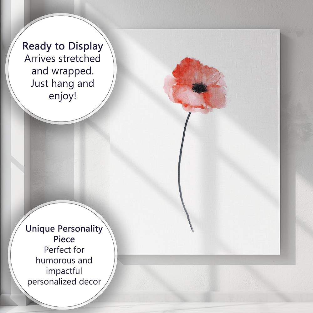 Soft Blush Poppy Minimal Watercolour Floral Canvas Wall Art Print Decor Picture Ready to Hang