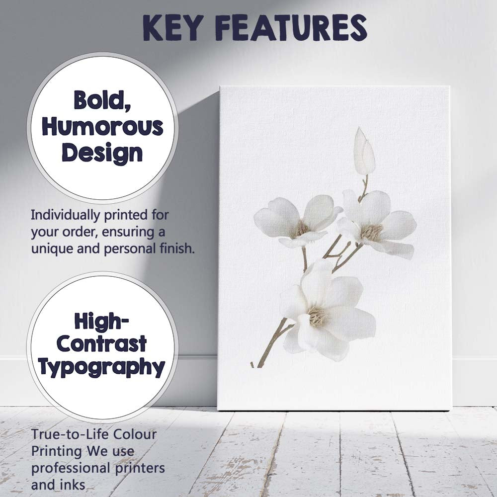 Elegant White Magnolia Blossom Botanical Canvas Wall Art Print Decor Picture Ready to Hang