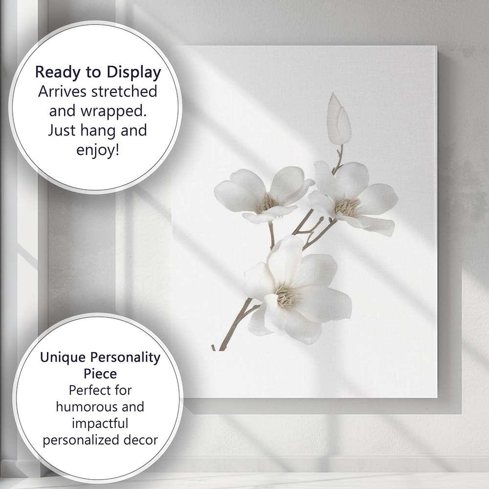 Elegant White Magnolia Blossom Botanical Canvas Wall Art Print Decor Picture Ready to Hang