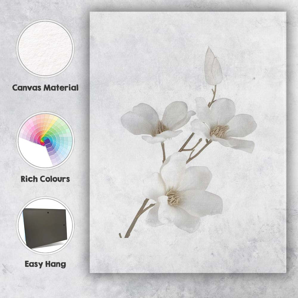 Elegant White Magnolia Blossom Botanical Canvas Wall Art Print Decor Picture Ready to Hang