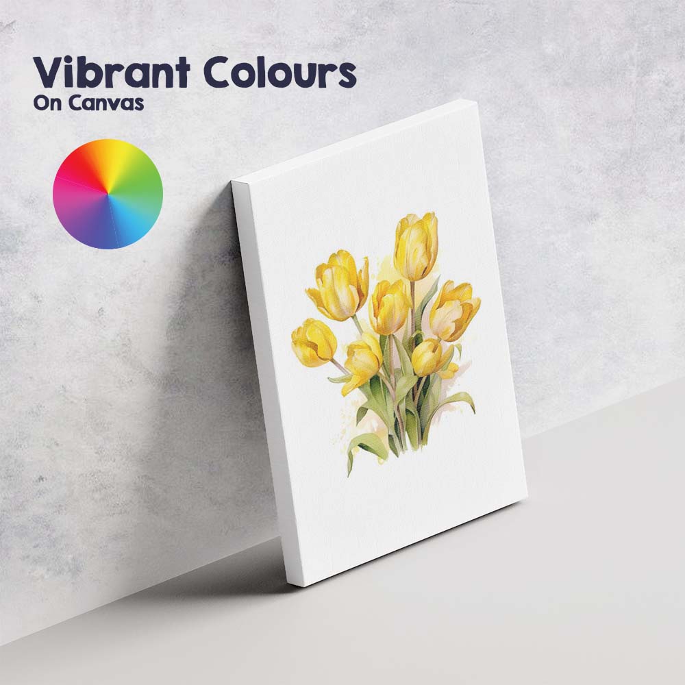 Bright Yellow Tulip Bouquet Watercolour Floral Canvas Wall Art Print Decor Picture Ready to Hang