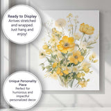 Yellow Spring Wildflower Meadow Bouquet Watercolour Canvas Wall Art Print Decor Picture Ready to Hang