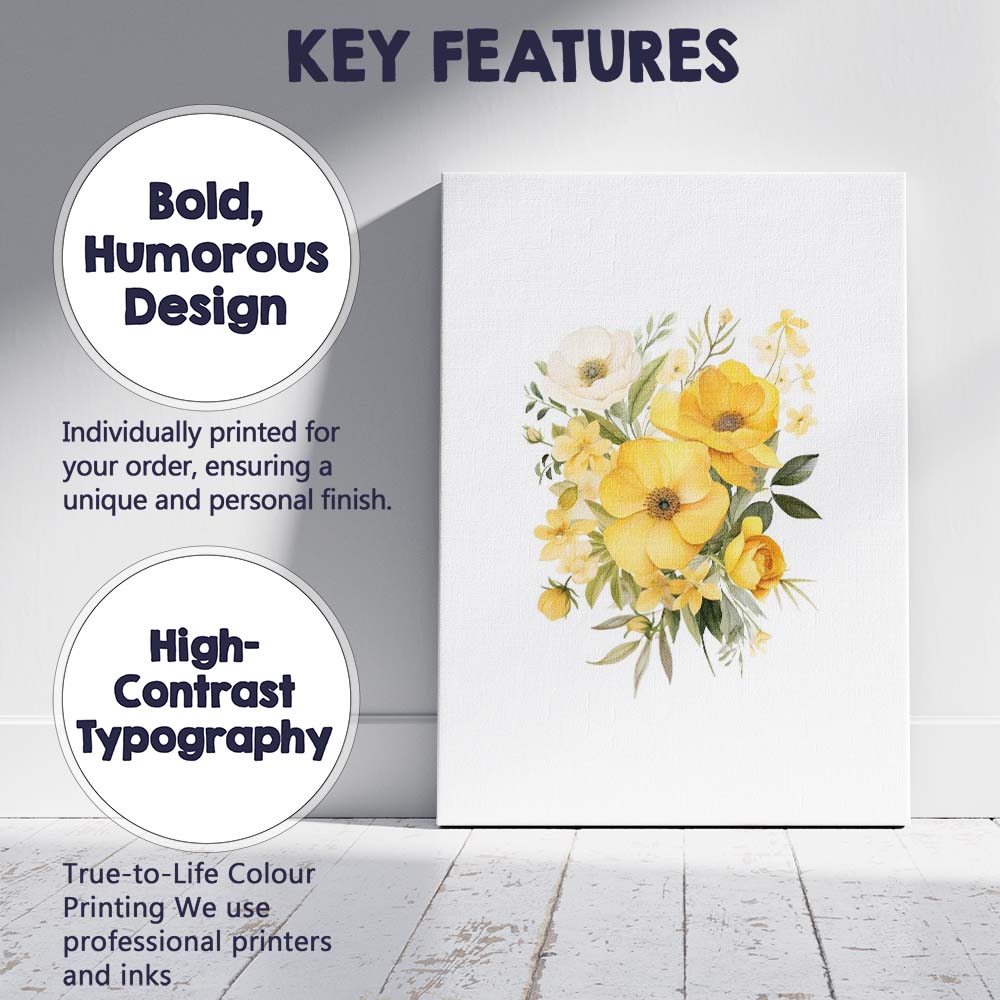 Yellow Anemone Garden Bouquet Watercolour Canvas Wall Art Print Decor Picture Ready to Hang