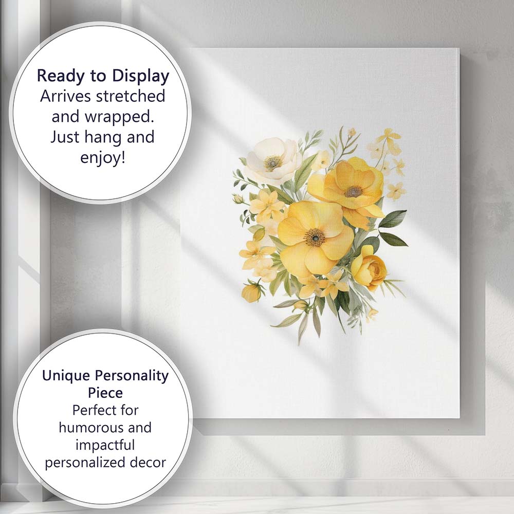 Yellow Anemone Garden Bouquet Watercolour Canvas Wall Art Print Decor Picture Ready to Hang