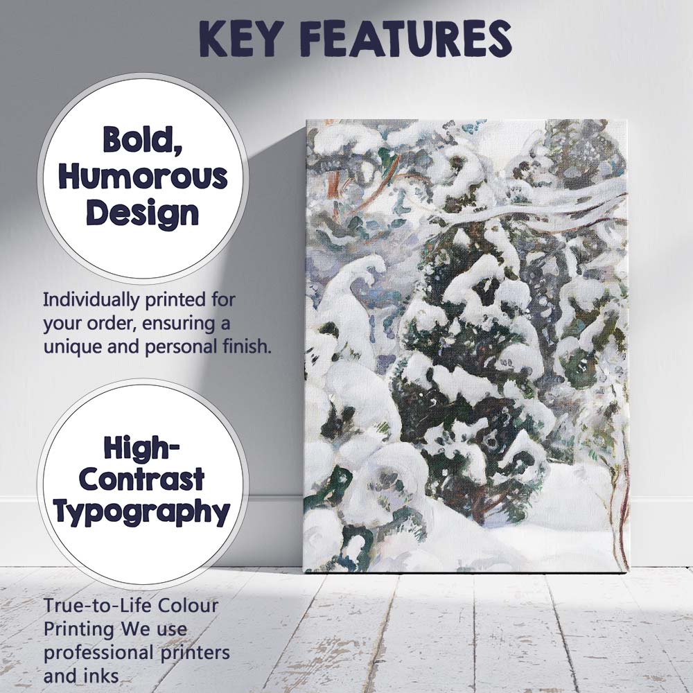 Abstract Snow Covered Evergreen Winter Expressionist Painting Canvas Wall Art Print Decor Picture Ready to Hang