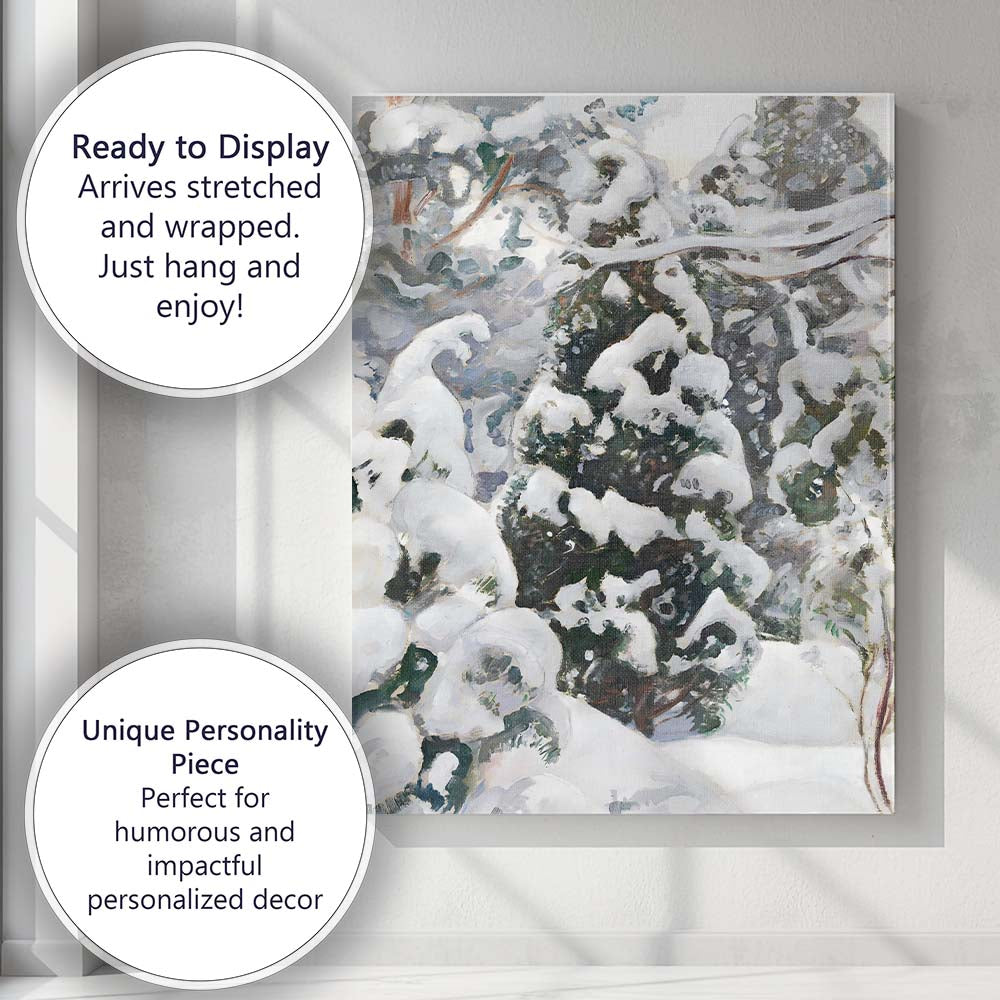 Abstract Snow Covered Evergreen Winter Expressionist Painting Canvas Wall Art Print Decor Picture Ready to Hang