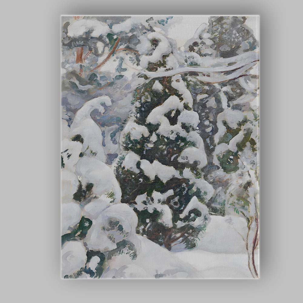 Abstract Snow Covered Evergreen Winter Expressionist Painting Canvas Wall Art Print Decor Picture Ready to Hang