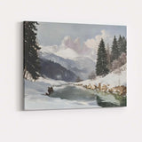 Snowy Mountain Lake Alpine Winter Landscape Canvas Wall Art Print Decor Picture Ready to Hang