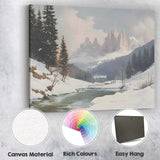 Peaceful Alpine River Snow Covered Mountain Peaks Winter Landscape Canvas Wall Art Print Decor Picture Ready to Hang