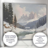 Peaceful Alpine River Snow Covered Mountain Peaks Winter Landscape Canvas Wall Art Print Decor Picture Ready to Hang