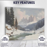 Peaceful Alpine River Snow Covered Mountain Peaks Winter Landscape Canvas Wall Art Print Decor Picture Ready to Hang