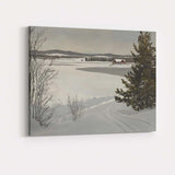 Minimalist Snow Covered Frozen Lake Country Farm Winter Landscape Canvas Wall Art Print Decor Picture Ready to Hang