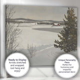 Minimalist Snow Covered Frozen Lake Country Farm Winter Landscape Canvas Wall Art Print Decor Picture Ready to Hang