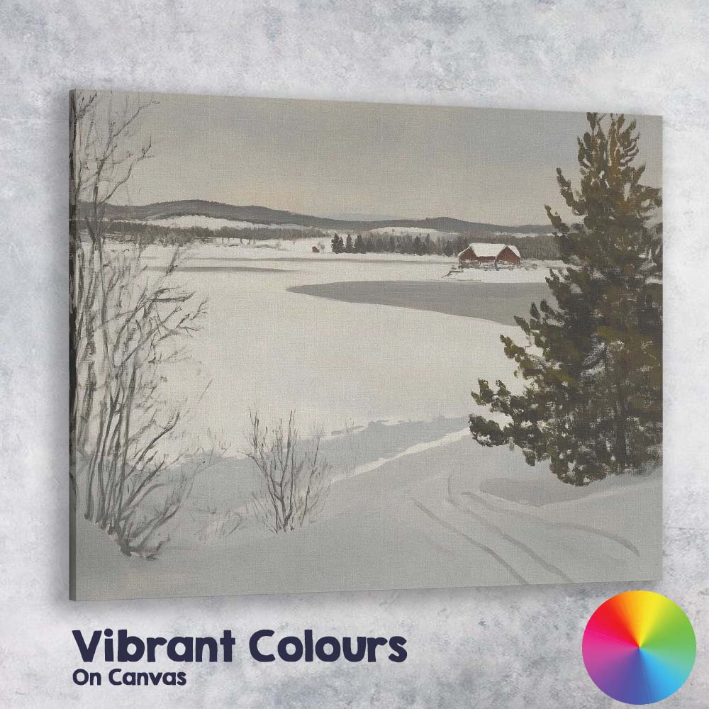 Minimalist Snow Covered Frozen Lake Country Farm Winter Landscape Canvas Wall Art Print Decor Picture Ready to Hang