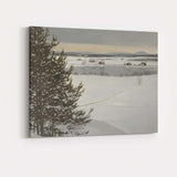 Scandinavian Snowy Countryside Frozen Lake Rural Winter Landscape Canvas Wall Art Print Decor Picture Ready to Hang