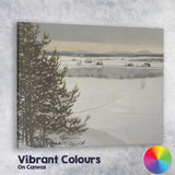 Scandinavian Snowy Countryside Frozen Lake Rural Winter Landscape Canvas Wall Art Print Decor Picture Ready to Hang