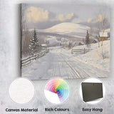 Sunlit Snowy Country Road Mountain Village Winter Scene Canvas Wall Art Print Decor Picture Ready to Hang