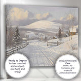 Sunlit Snowy Country Road Mountain Village Winter Scene Canvas Wall Art Print Decor Picture Ready to Hang