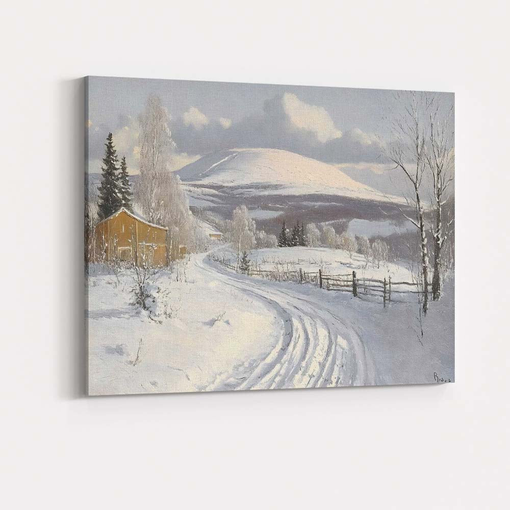 Curving Snow Covered Lane Frosty Countryside Winter View Canvas Wall Art Print Decor Picture Ready to Hang