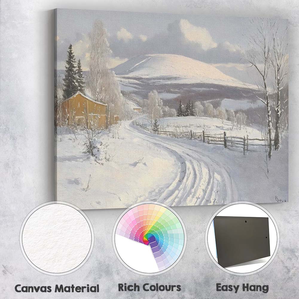 Curving Snow Covered Lane Frosty Countryside Winter View Canvas Wall Art Print Decor Picture Ready to Hang