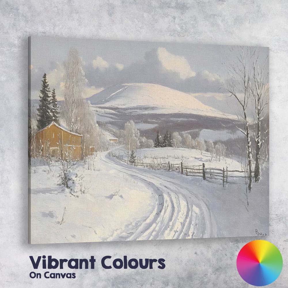 Rustic Snow Covered Farmhouse Winter Country Road Landscape Canvas Wall Art Print Decor Picture Ready to Hang