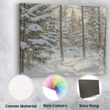 Sunlit Snow Covered Pine Forest Winter Woodland Scene Canvas Wall Art Print Decor Picture Ready to Hang