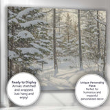 Sunlit Snow Covered Pine Forest Winter Woodland Scene Canvas Wall Art Print Decor Picture Ready to Hang