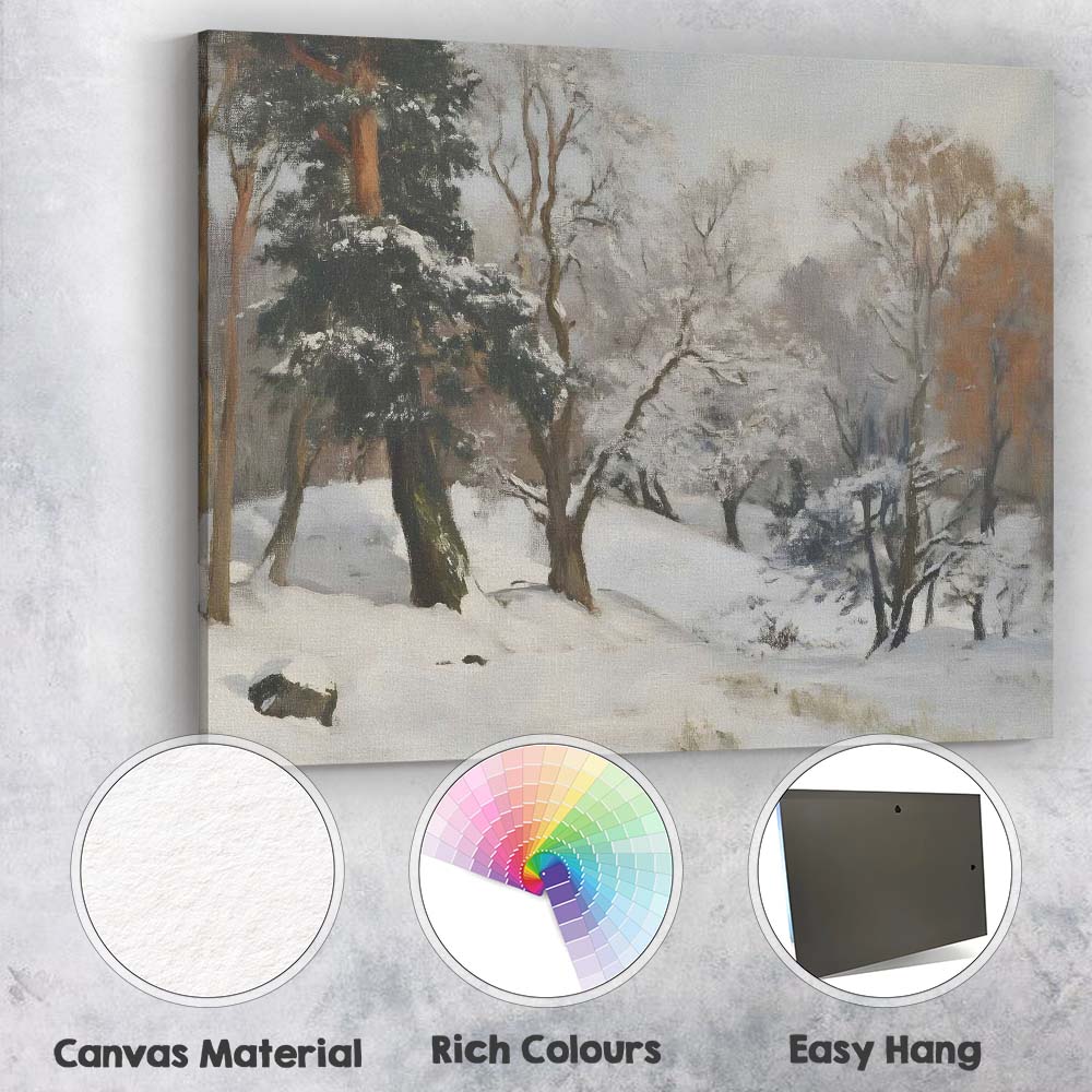 Peaceful Frosted Woodland Trees Winter Landscape Painting Canvas Wall Art Print Decor Picture Ready to Hang