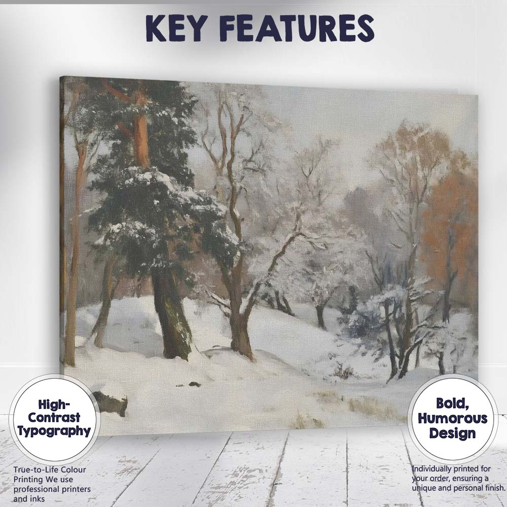 Peaceful Frosted Woodland Trees Winter Landscape Painting Canvas Wall Art Print Decor Picture Ready to Hang