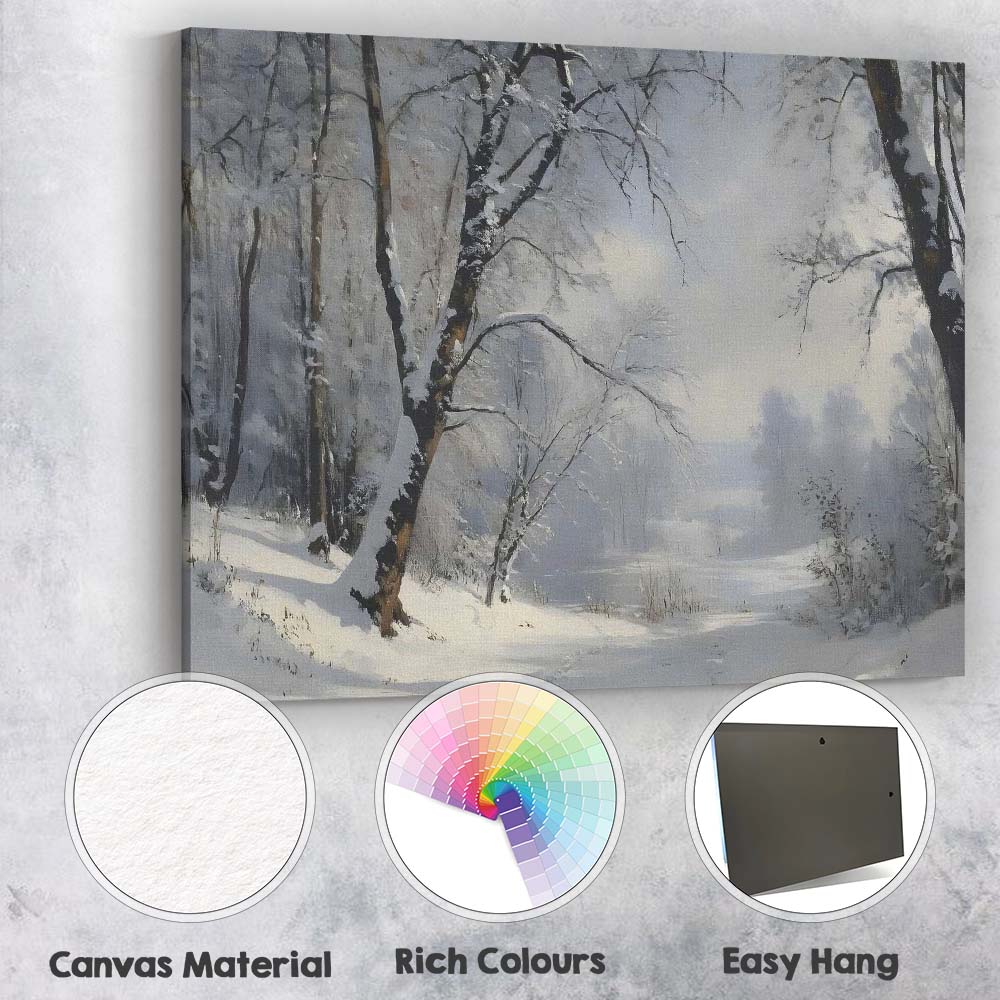 Misty Snow Covered Forest Lake Winter Nature Landscape Canvas Wall Art Print Decor Picture Ready to Hang
