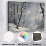 Misty Snow Covered Forest Lake Winter Nature Landscape Canvas Wall Art Print Decor Picture Ready to Hang
