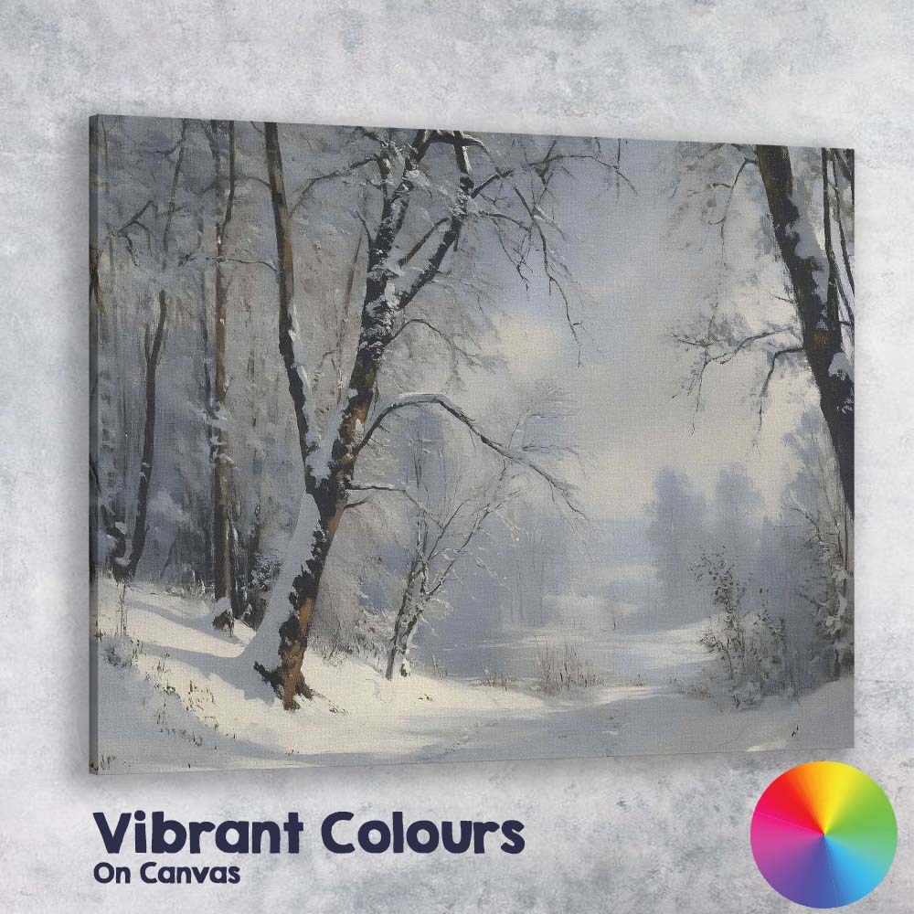 Misty Snow Covered Forest Lake Winter Nature Landscape Canvas Wall Art Print Decor Picture Ready to Hang