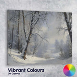Misty Snow Covered Forest Lake Winter Nature Landscape Canvas Wall Art Print Decor Picture Ready to Hang