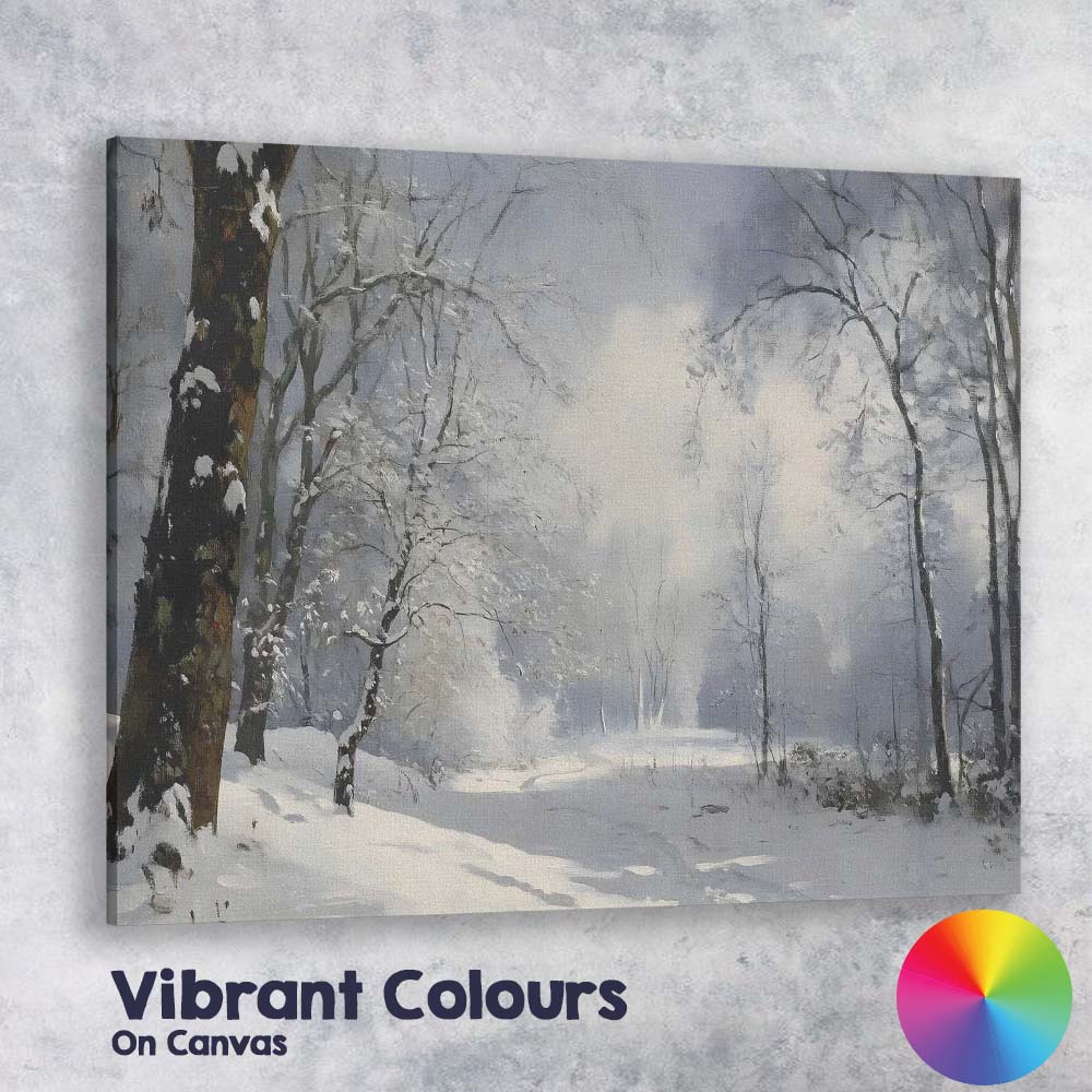 Frosted Woodland Path Winter Morning Landscape Canvas Wall Art Print Decor Picture Ready to Hang