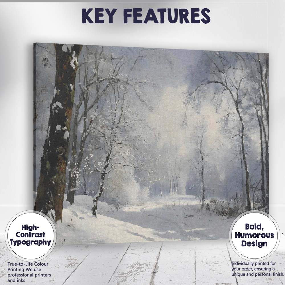 Frosted Woodland Path Winter Morning Landscape Canvas Wall Art Print Decor Picture Ready to Hang