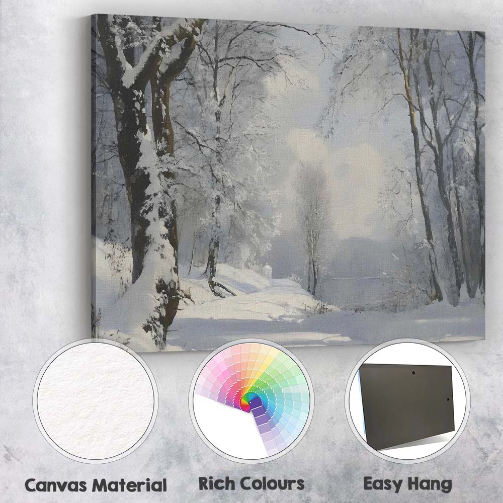 Snow Covered Woodland Path Frosted Trees Winter Scene Canvas Wall Art Print Decor Picture Ready to Hang